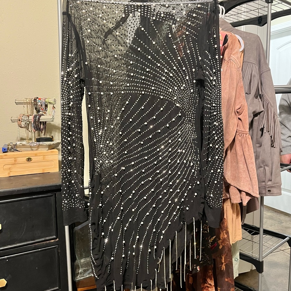 Stunning Black and Silver Long Sleeve Dress